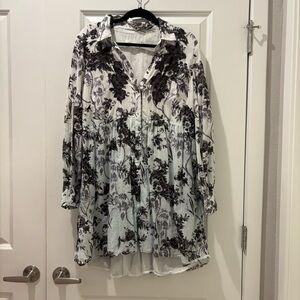 Anthropologie Black and White Floral Blouse